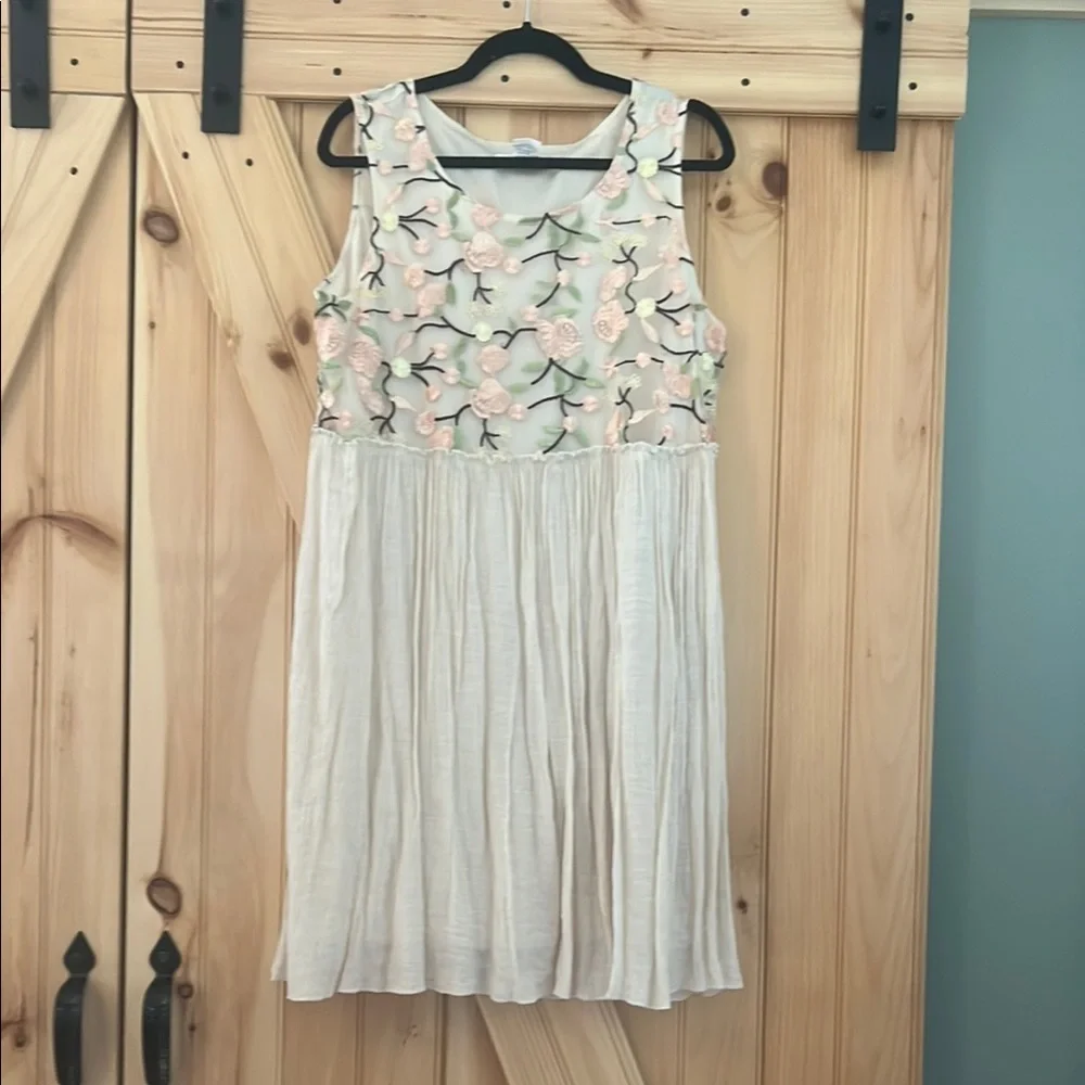 Peach Floral Embroidered Cream Dress - Picture 1 of 7